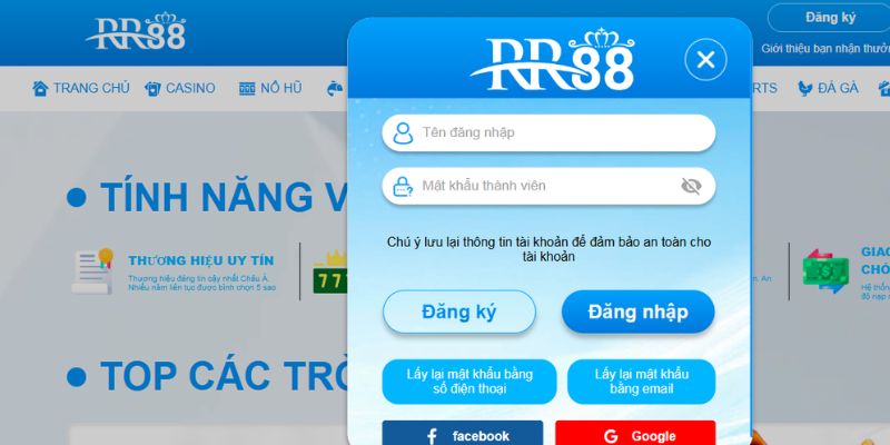 Biểu mẫu đăng nhập RR88 bạn cần hoàn tất